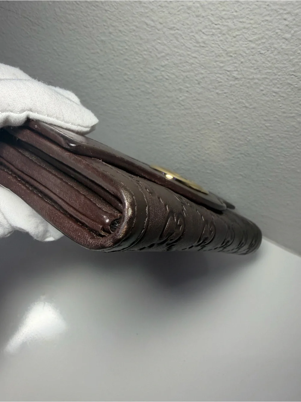 COA-Included Gucci Dark Brown GG Embossed Leather Long Wallet with Gold Hardware - Picture 7 of 16